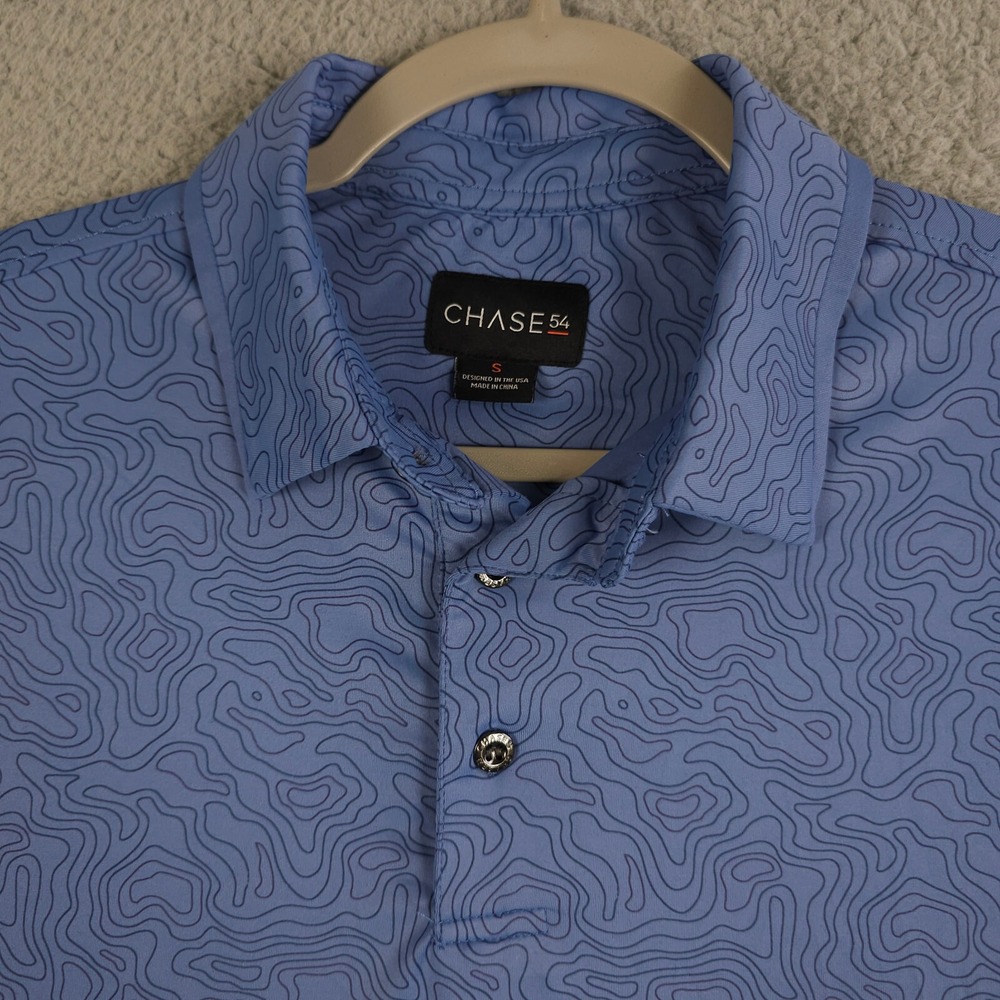 Chase 54 Polo Shirt Mens S Blue Swirl AOP Performance Short Sleeve Golf Casual - Picture 9 of 12